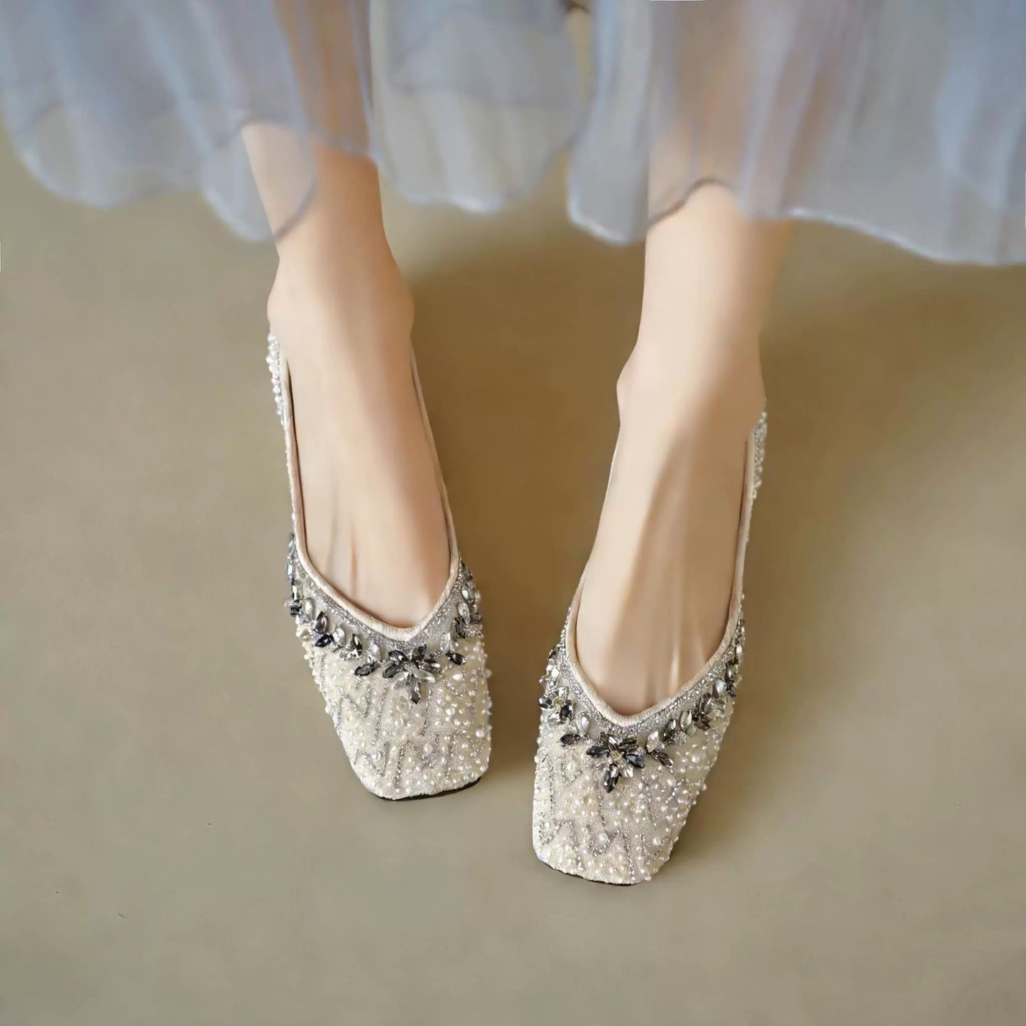 Pearl Rhinestone Embellished Flat Shoes, Elegant Slip‑on Flats for Wedding & Party