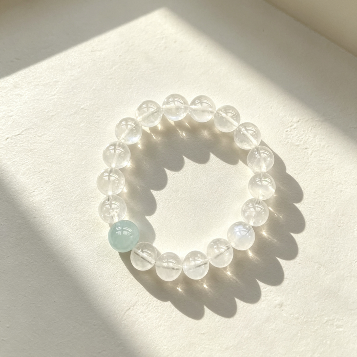 Clear Quartz Beaded Bracelet With Light Blue Accent Bead For Women