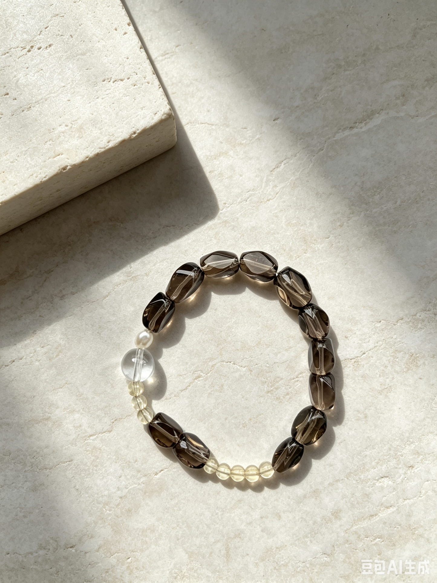 Smoky Irregular Beaded Bracelet With Clear Quartz & Citrine Accent For Women