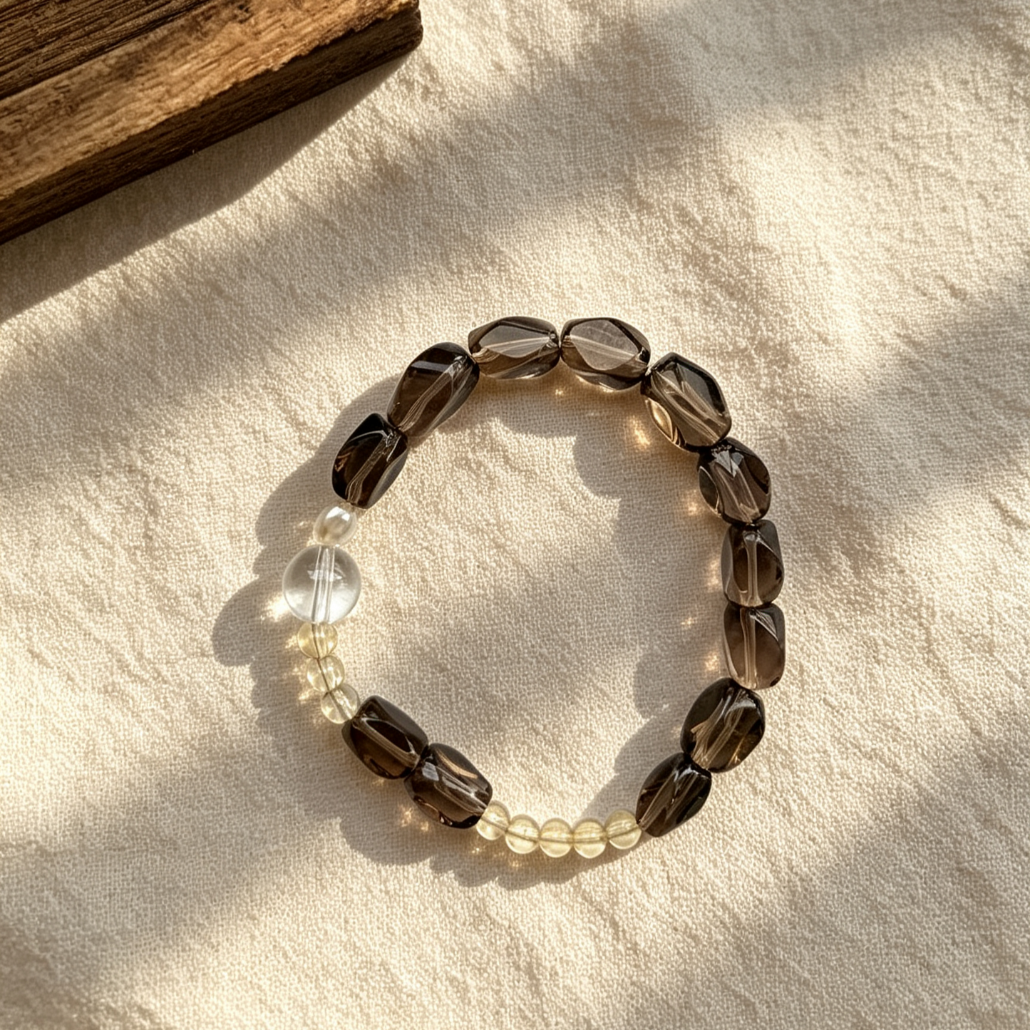 Smoky Irregular Beaded Bracelet With Clear Quartz & Citrine Accent For Women