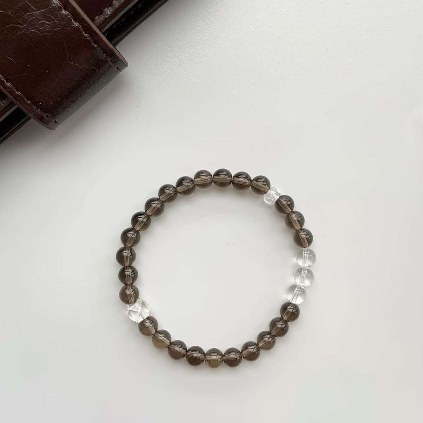 Smoky Quartz Beaded Bracelet With Clear Quartz Accent For Women