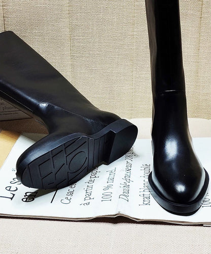 Sleek Black Knee‑High Leather Boots, Minimalist Flat Knee High Boots for Women Daily & Formal Outfits