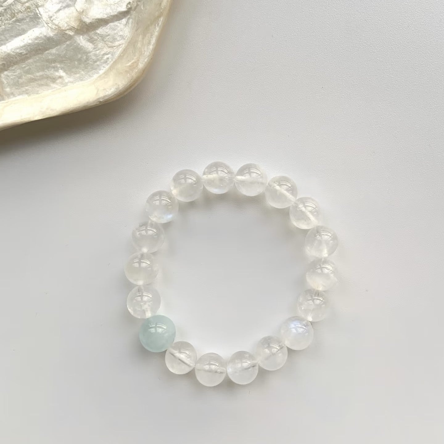 Clear Quartz Beaded Bracelet With Light Blue Accent Bead For Women