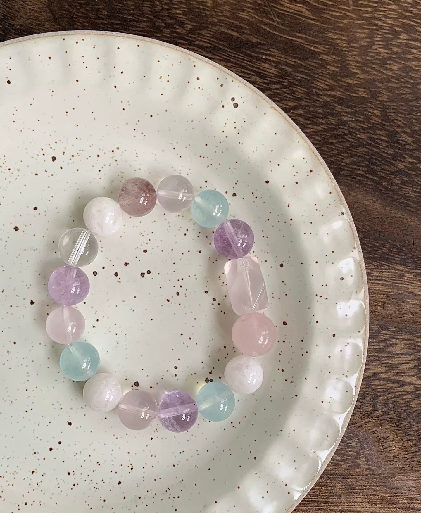 Pastel Mixed Multi Beaded Bracelet With Square Focal Bead For Women