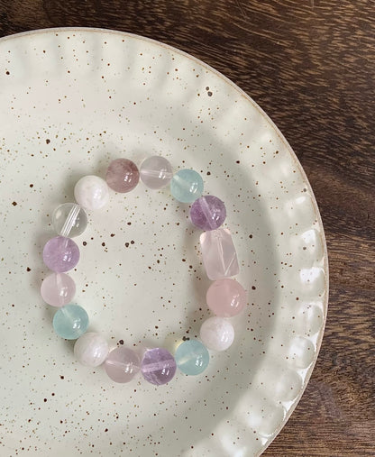 Pastel Mixed Multi Beaded Bracelet With Square Focal Bead For Women