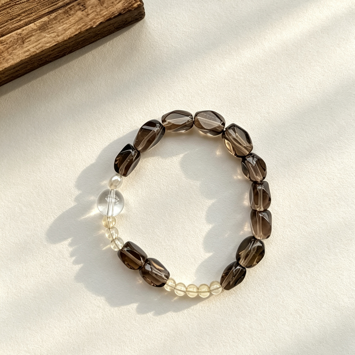 Smoky Irregular Beaded Bracelet With Clear Quartz & Citrine Accent For Women