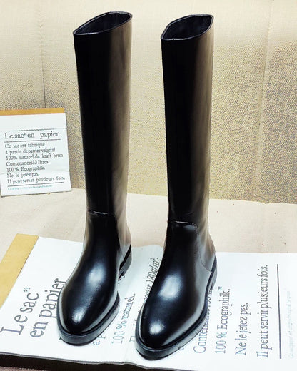 Sleek Black Knee‑High Leather Boots, Minimalist Flat Knee High Boots for Women Daily & Formal Outfits