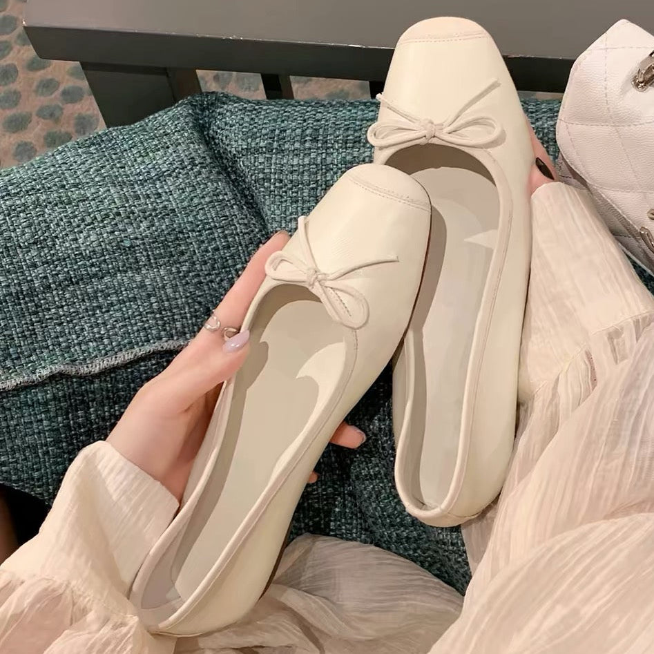 Bow‑Accent Color‑Block Ballet Flats, Soft Square Toe Flat Shoes for Daily & Casual Occasions