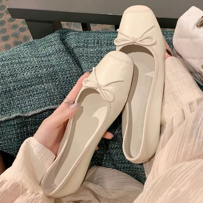 Bow‑Accent Color‑Block Ballet Flats, Soft Square Toe Flat Shoes for Daily & Casual Occasions