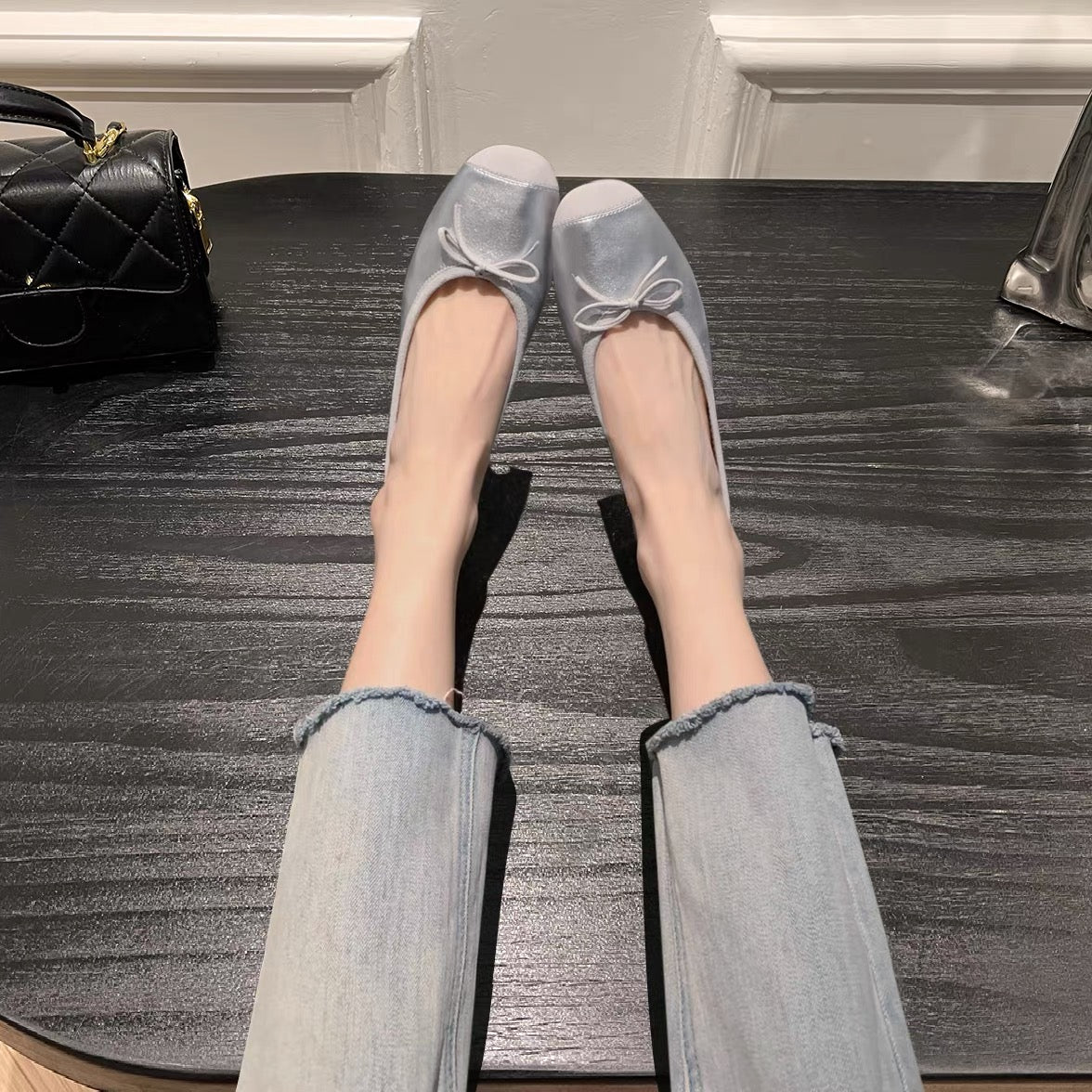 Bow‑Accent Color‑Block Ballet Flats, Soft Square Toe Flat Shoes for Daily & Casual Occasions
