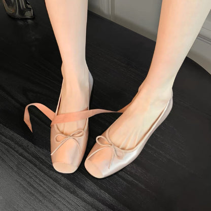Bow‑Accent Color‑Block Ballet Flats, Soft Square Toe Flat Shoes for Daily & Casual Occasions