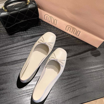 Bow‑Accent Color‑Block Ballet Flats, Soft Square Toe Flat Shoes for Daily & Casual Occasions