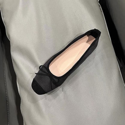 Bow‑Accent Color‑Block Ballet Flats, Soft Square Toe Flat Shoes for Daily & Casual Occasions