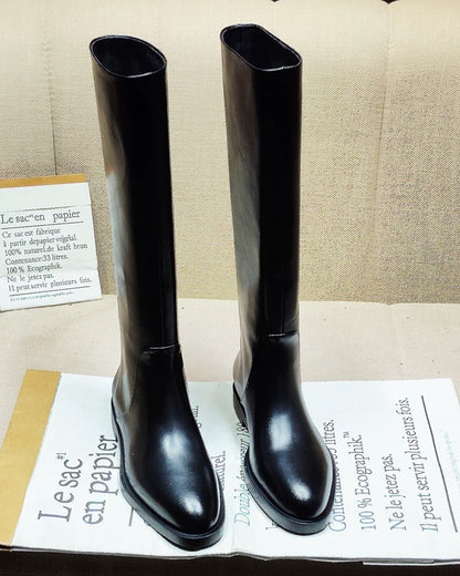 Sleek Black Knee‑High Leather Boots, Minimalist Flat Knee High Boots for Women Daily & Formal Outfits