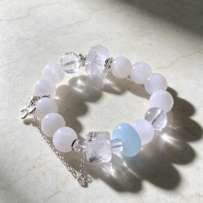 White Chalcedony & Clear Quartz Beaded Bracelet With
