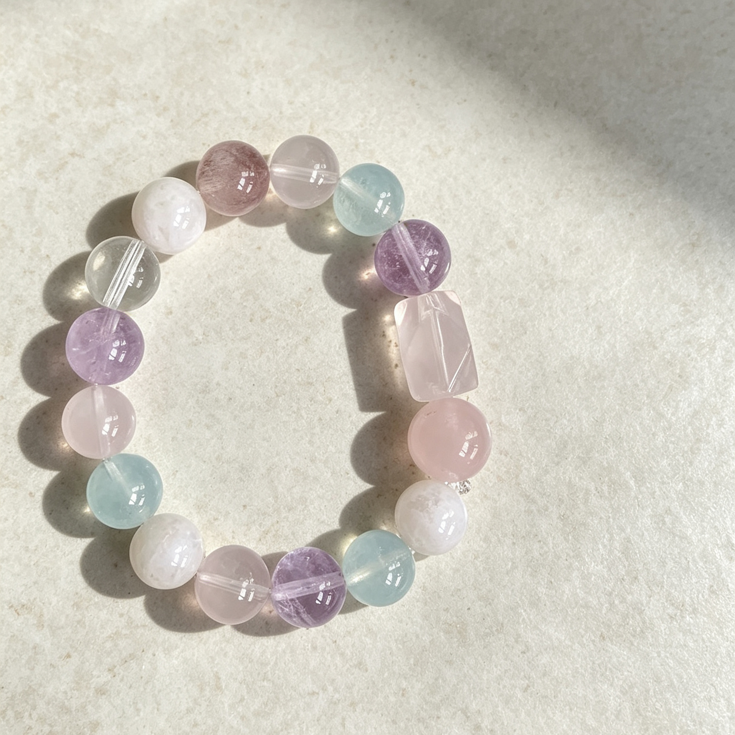 Pastel Mixed Multi Beaded Bracelet With Square Focal Bead For Women