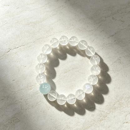 Clear Quartz Beaded Bracelet With Light Blue Accent Bead For Women