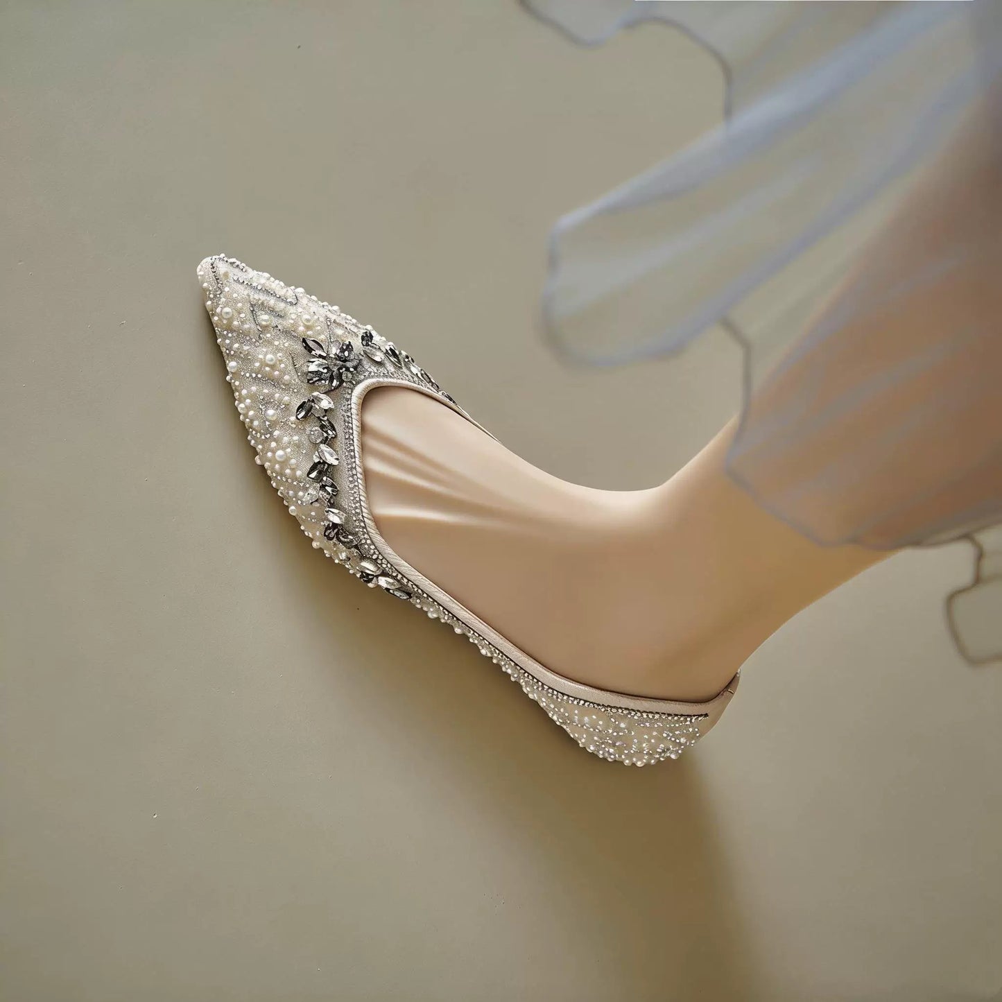 Pearl Rhinestone Embellished Flat Shoes, Elegant Slip‑on Flats for Wedding & Party