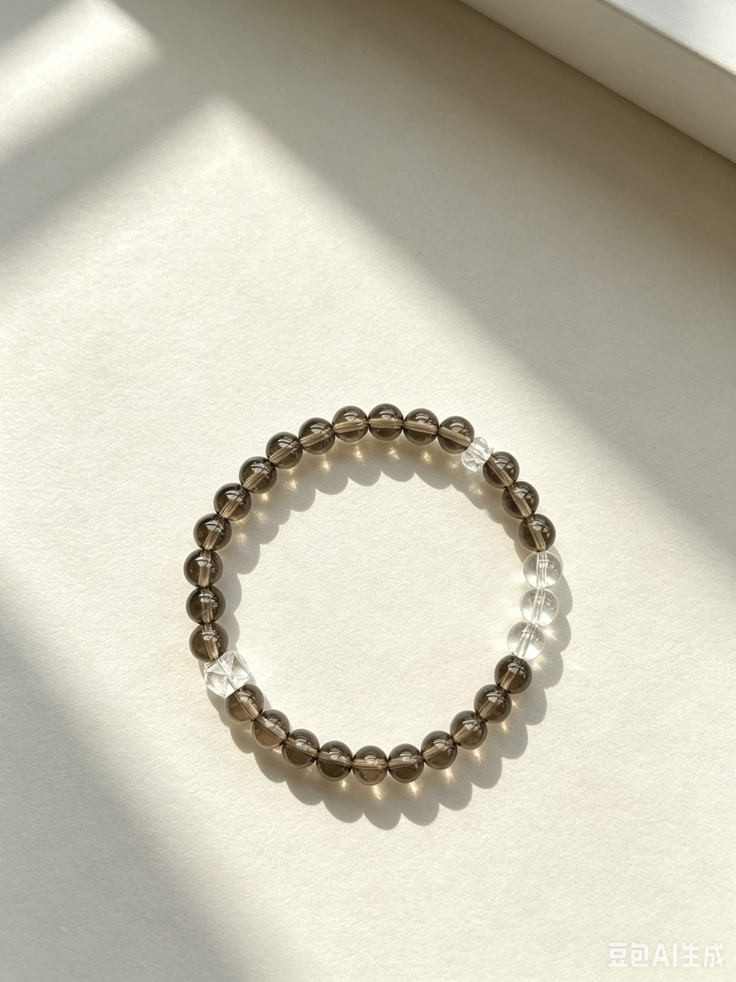 Smoky Quartz Beaded Bracelet With Clear Quartz Accent For Women