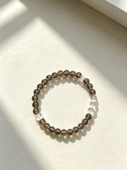 Smoky Quartz Beaded Bracelet With Clear Quartz Accent For Women