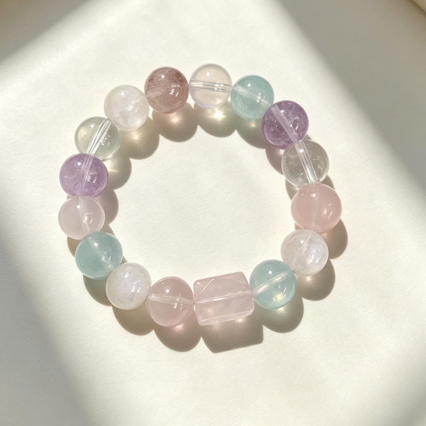 Pastel Mixed Multi Beaded Bracelet With Square Focal Bead For Women
