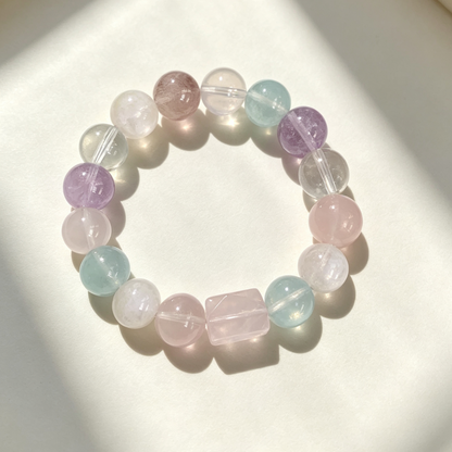 Pastel Mixed Multi Beaded Bracelet With Square Focal Bead For Women