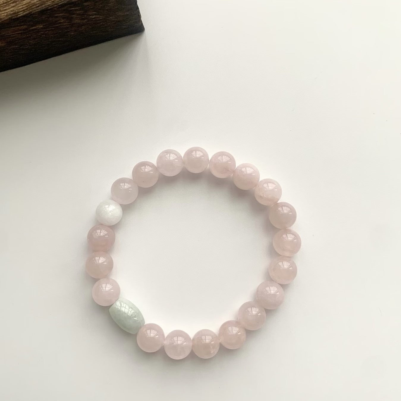 Pink Beaded Bracelet With Green Accent Bead For Women