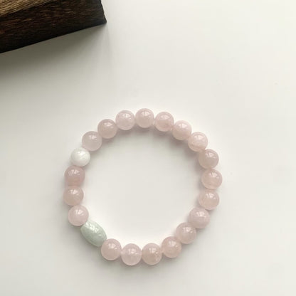 Pink Beaded Bracelet With Green Accent Bead For Women