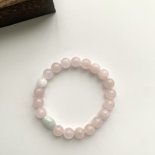 Pink Beaded Bracelet With Green Accent Bead For Women
