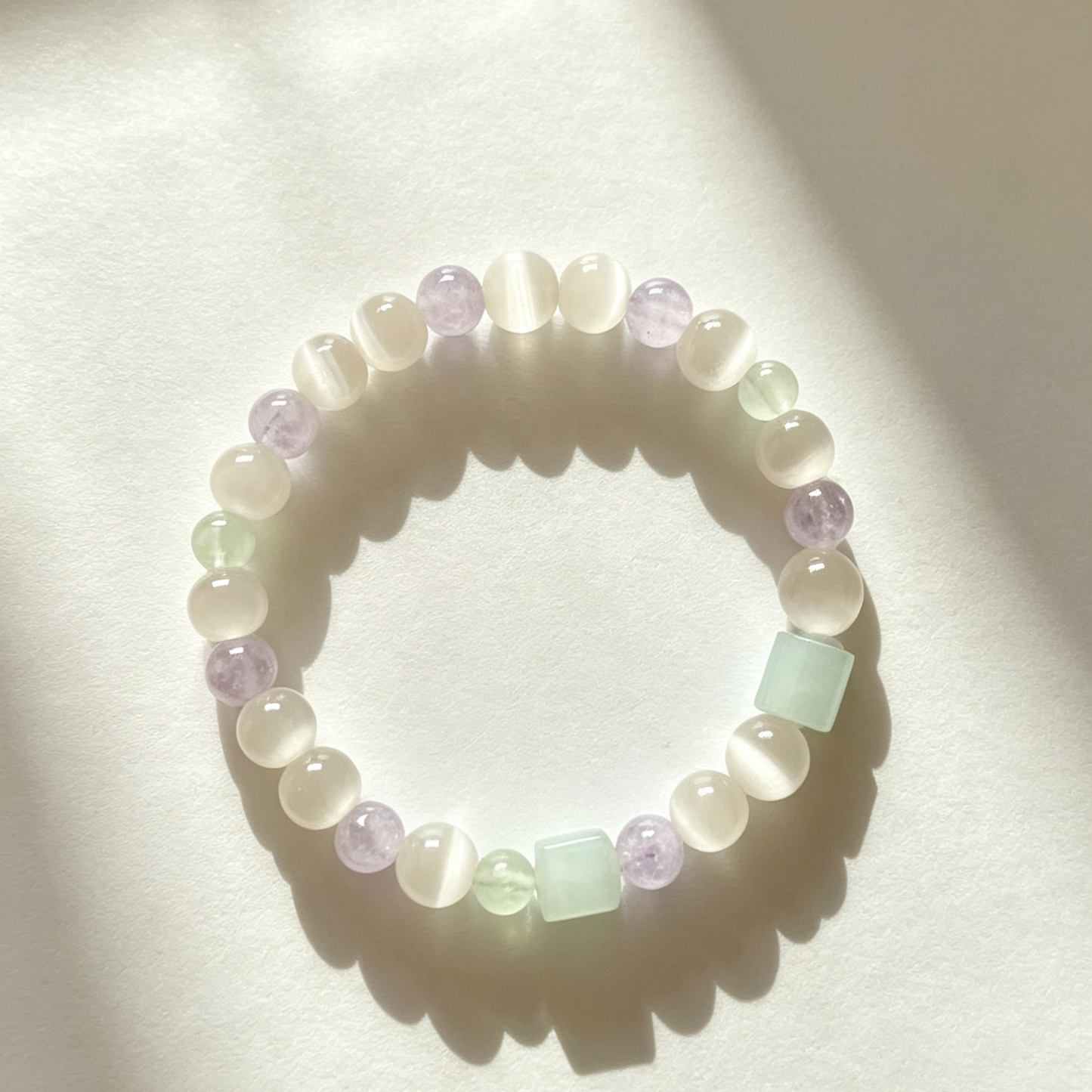 White Cat's Eye & Amethyst Mixed Beaded Bracelet For Women