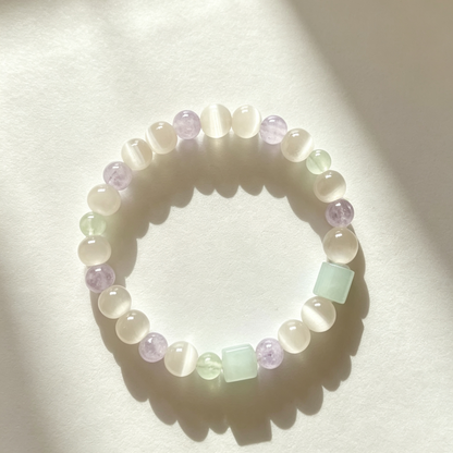 White Cat's Eye & Amethyst Mixed Beaded Bracelet For Women