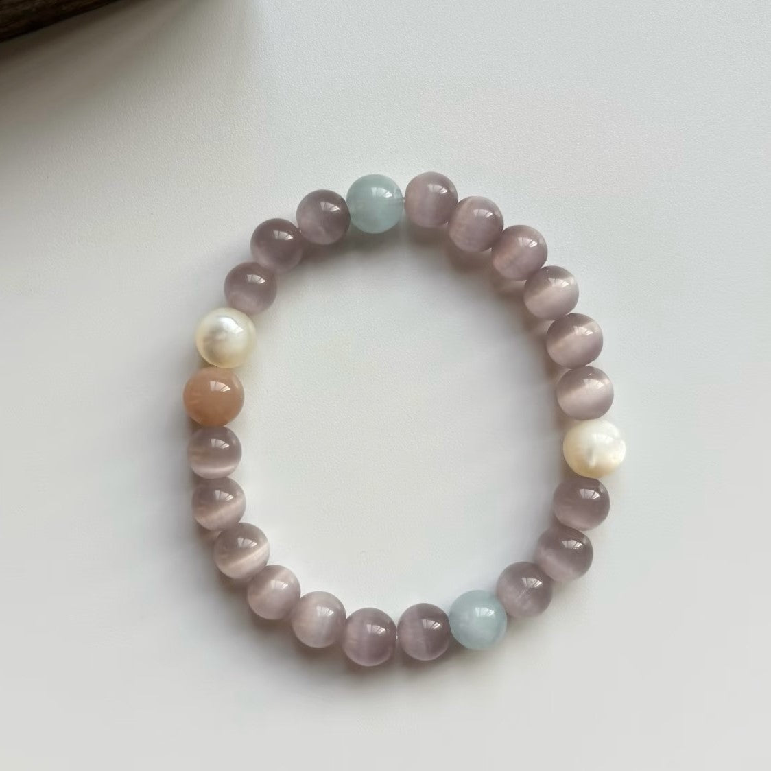 Grey Cat's Eye Mixed Beaded Bracelet For Women