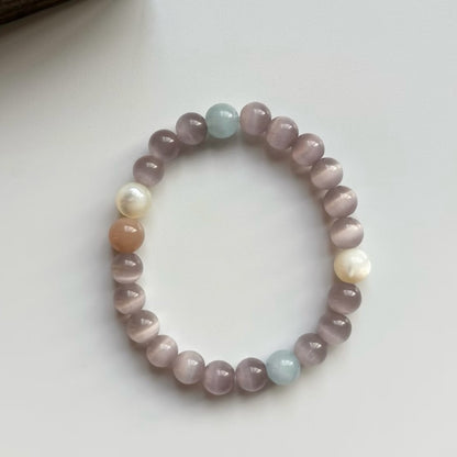 Grey Cat's Eye Mixed Beaded Bracelet For Women