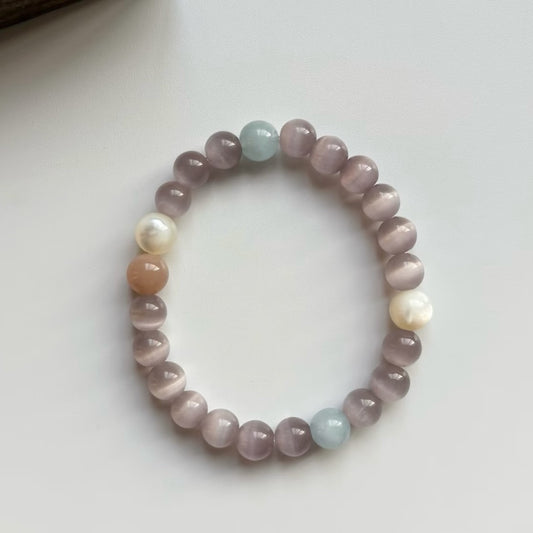 Grey Cat's Eye Mixed Beaded Bracelet For Women