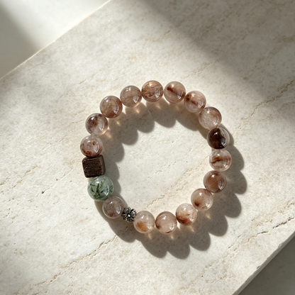 Brown Rutile & Green Moss Agate Wooden Bead Bracelet For Women