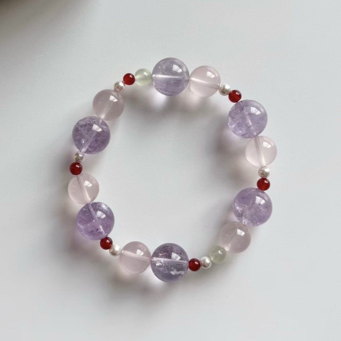 Light Purple & Pink Mixed Beaded Bracelet With Red Accent Beads For Women