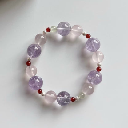Light Purple & Pink Mixed Beaded Bracelet With Red Accent Beads For Women