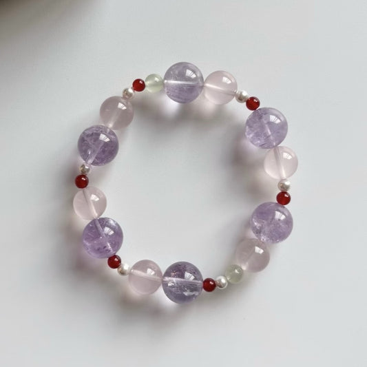 Light Purple & Pink Mixed Beaded Bracelet With Red Accent Beads For Women