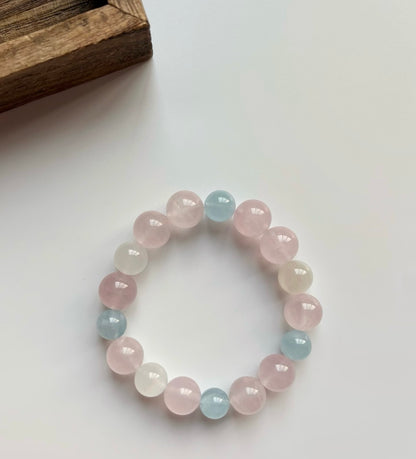 Pink & Aquamarine Mixed Beaded Bracelet For Women