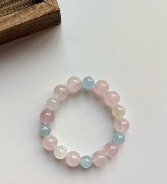 Pink & Aquamarine Mixed Beaded Bracelet For Women
