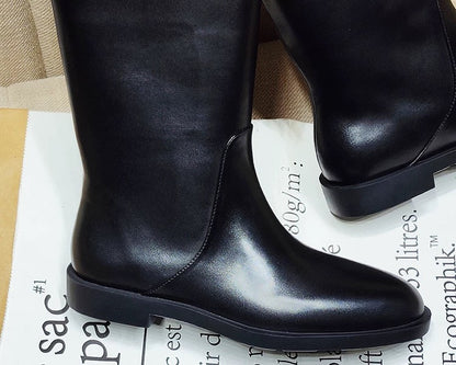 Sleek Black Knee‑High Leather Boots, Minimalist Flat Knee High Boots for Women Daily & Formal Outfits