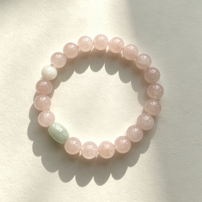 Pink Beaded Bracelet With Green Accent Bead For Women