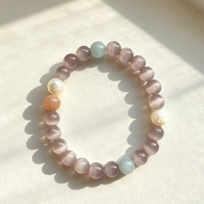 Grey Cat's Eye Mixed Beaded Bracelet For Women