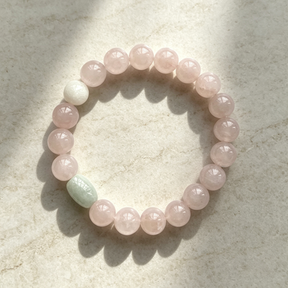 Pink Beaded Bracelet With Green Accent Bead For Women