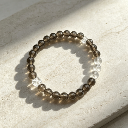 Smoky Quartz Beaded Bracelet With Clear Quartz Accent For Women