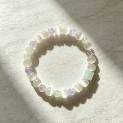 White Cat's Eye & Amethyst Mixed Beaded Bracelet For Women