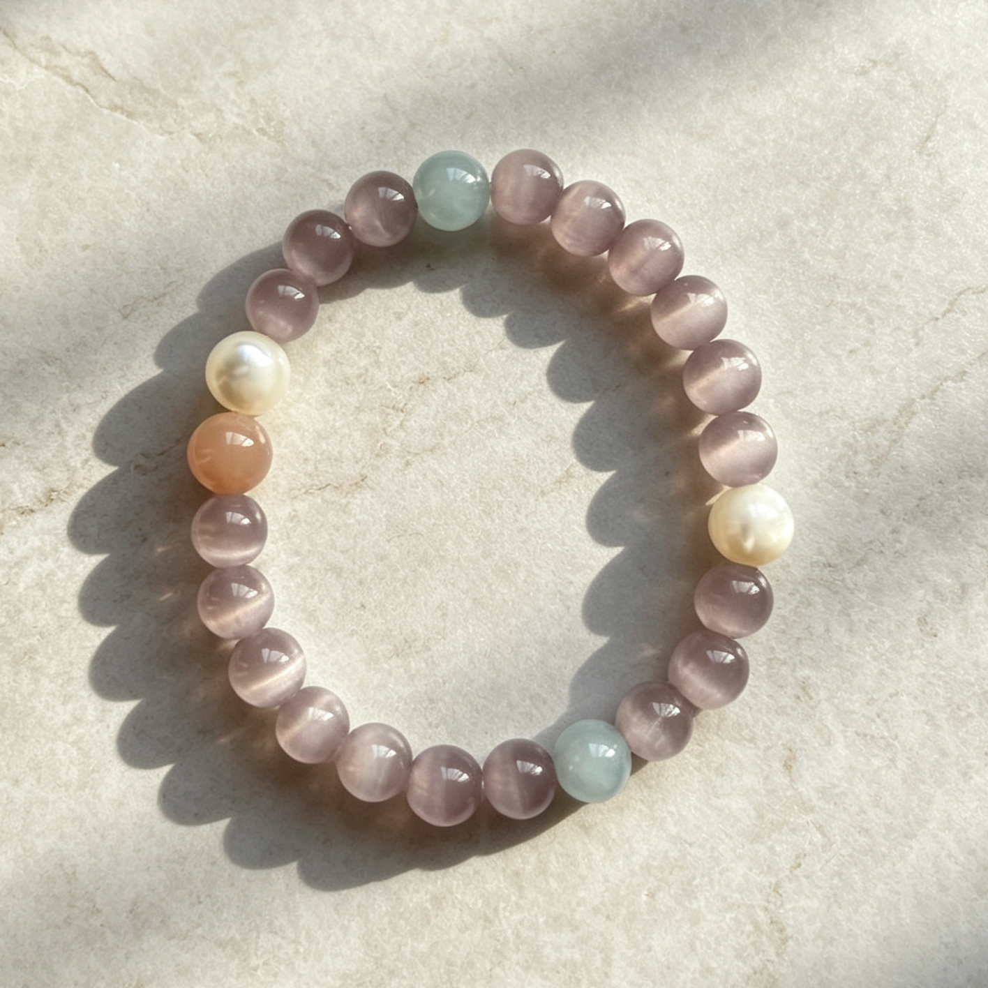 Grey Cat's Eye Mixed Beaded Bracelet For Women