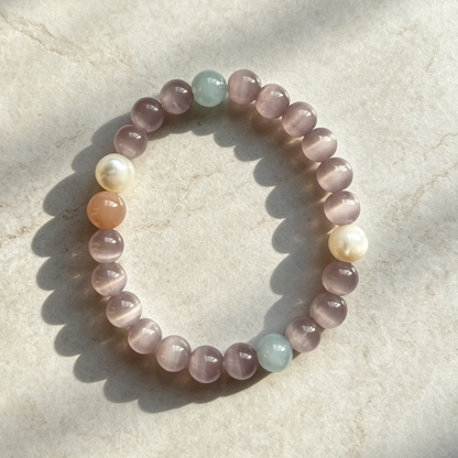 Grey Cat's Eye Mixed Beaded Bracelet For Women